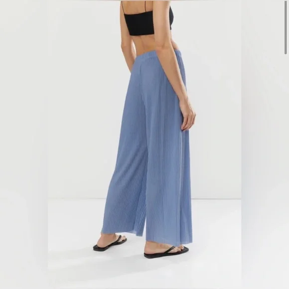 Oak + Fort Wide Leg Pleated Pant Blue - Picture 3 of 7
